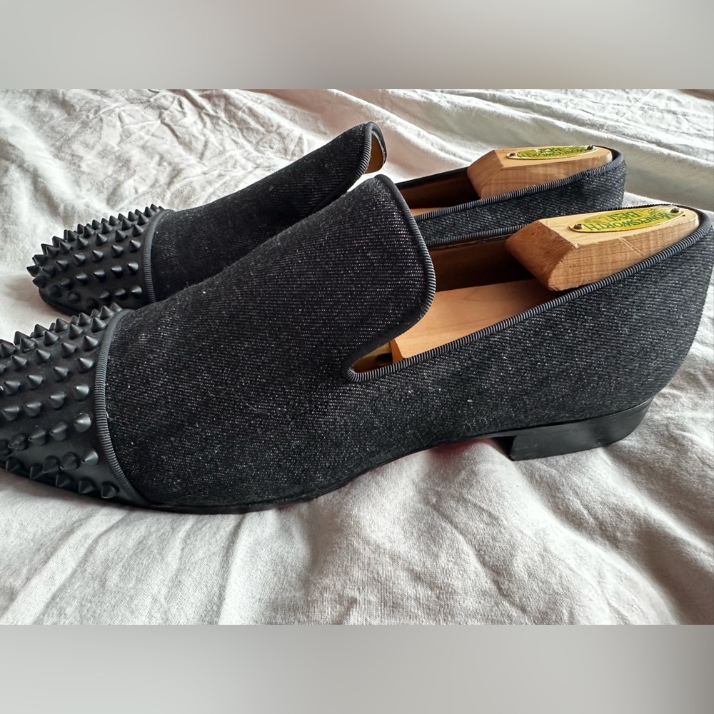 Christian Louboutin Dandelion Spikes Loafers Black Denim Studded Slip On EU 44 - Picture 5 of 10